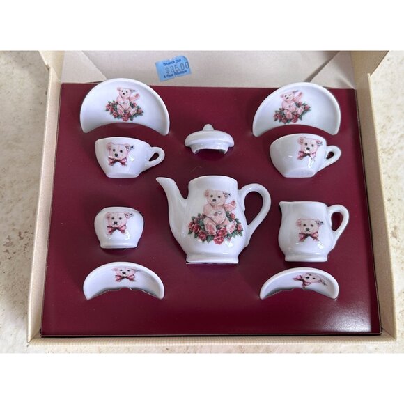 Vintage 1994 Steiff Teddy Rose Mini-Porzellan 10-Piece Tea Set - NIB - Picture 4 of 6